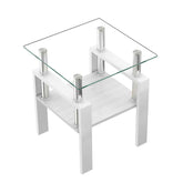 MLNshops white glass end table with shelf - Tempered