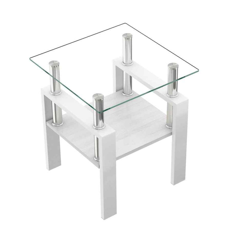 MLNshops white glass end table with shelf - Tempered