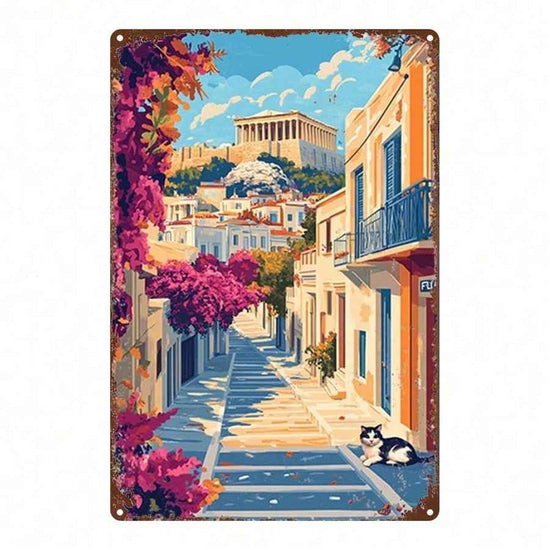 Vintage Greek Athens Metal Sign for Home Decor
