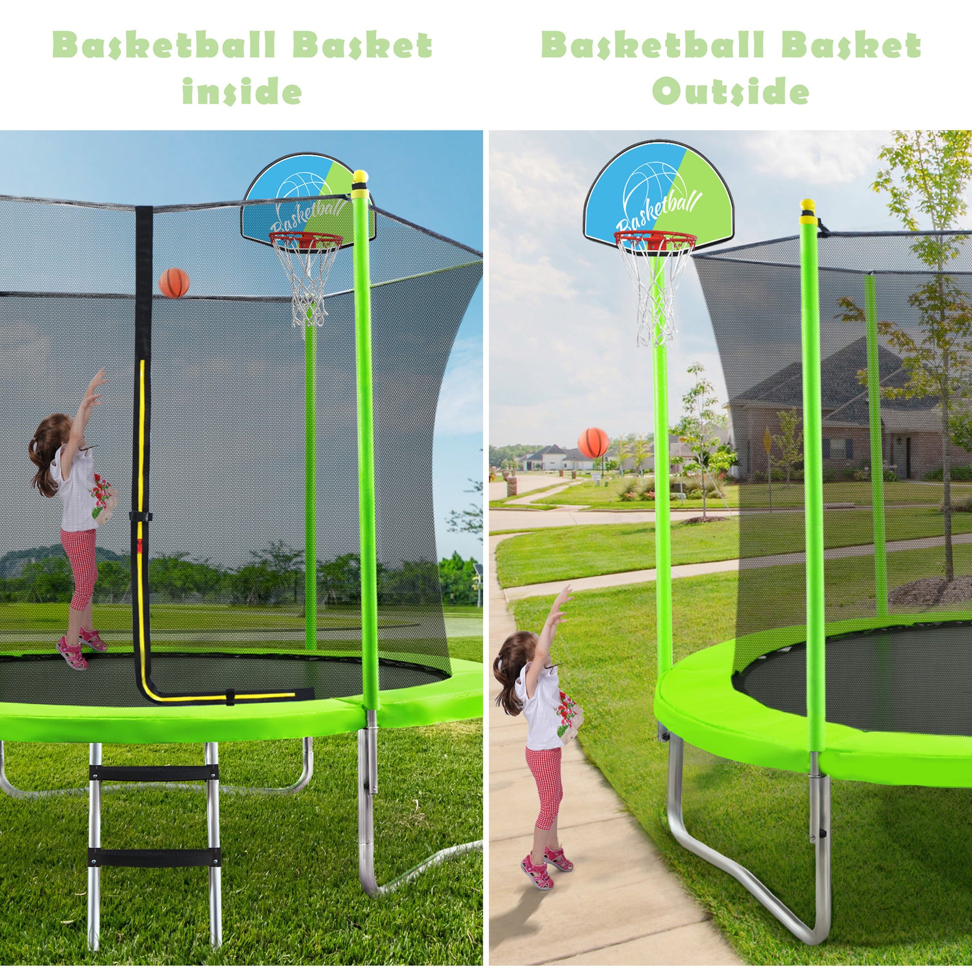 10FT Trampoline for Kids with Safety Enclosure Net, Basketball Hoop and Ladder