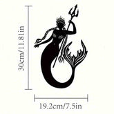 Size chart of Mermaid and Sea King Iron Relief Art showing 30cm height and 19.2cm width, ideal for small wall spaces.
