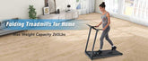 Woman using foldable treadmill in living room for home fitness