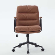 Front view of brown ergonomic office chair with cushioned seat and adjustable height. Perfect for home or office desk use.