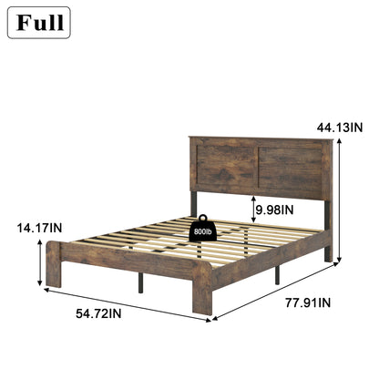 Dimensions of full size wood platform bed frame with 800 lb weight capacity, showing height, width, and length measurements.