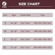 Size chart for bras with measurements in inches and letter designations, branded as IFAST.