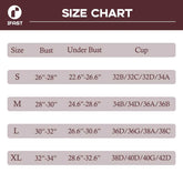 Size chart for bras with measurements in inches and letter designations, branded as IFAST.