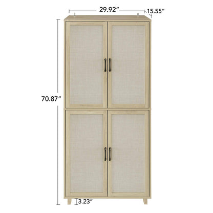 4 Door Cabinet, with 4 Adjustable Inner Shelves, Storage Cabinet