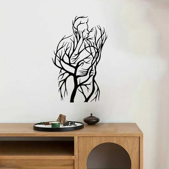 Tree of Love Wall Art sculpture featuring an abstract couple formed by intertwining tree branches, ideal for romantic home decor.