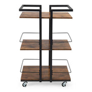 Compact wooden salon cart with multiple storage shelves