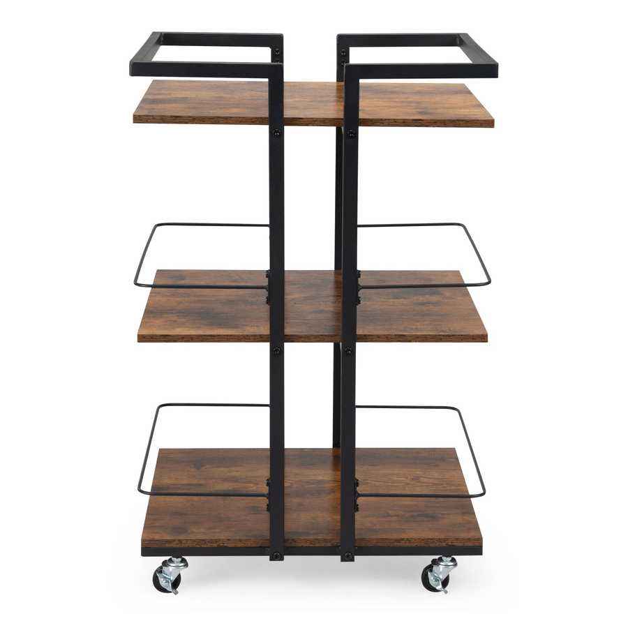 Compact wooden salon cart with multiple storage shelves
