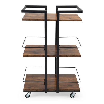 Compact wooden salon cart with multiple storage shelves