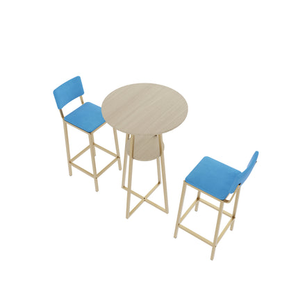 Bar Table and Chairs Set - Gold Frame, Storage Function | Dining Set for 2 viewed from above, highlighting modern design.