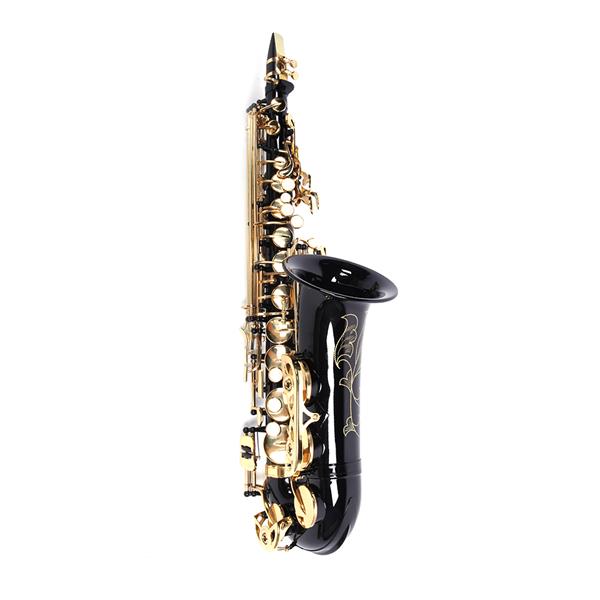 Be Brass Carving Pattern Pearl White Shell Button Saxophone with Strap Black