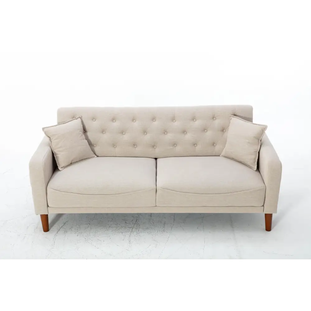 77.95 "Sponge Cushioned Sofa - Beige(Solid wood legs are detachable) MLNshops]