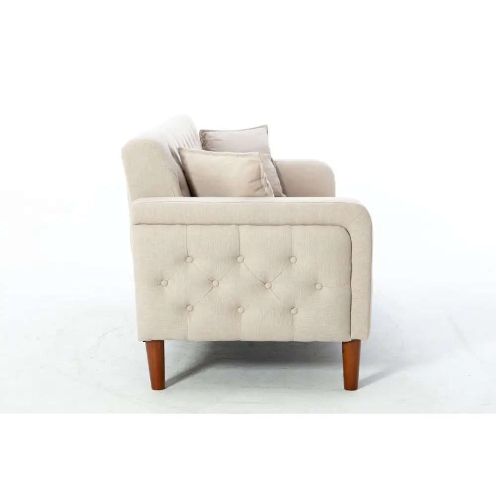 77.95 "Sponge Cushioned Sofa - Beige(Solid wood legs are detachable) MLNshops]