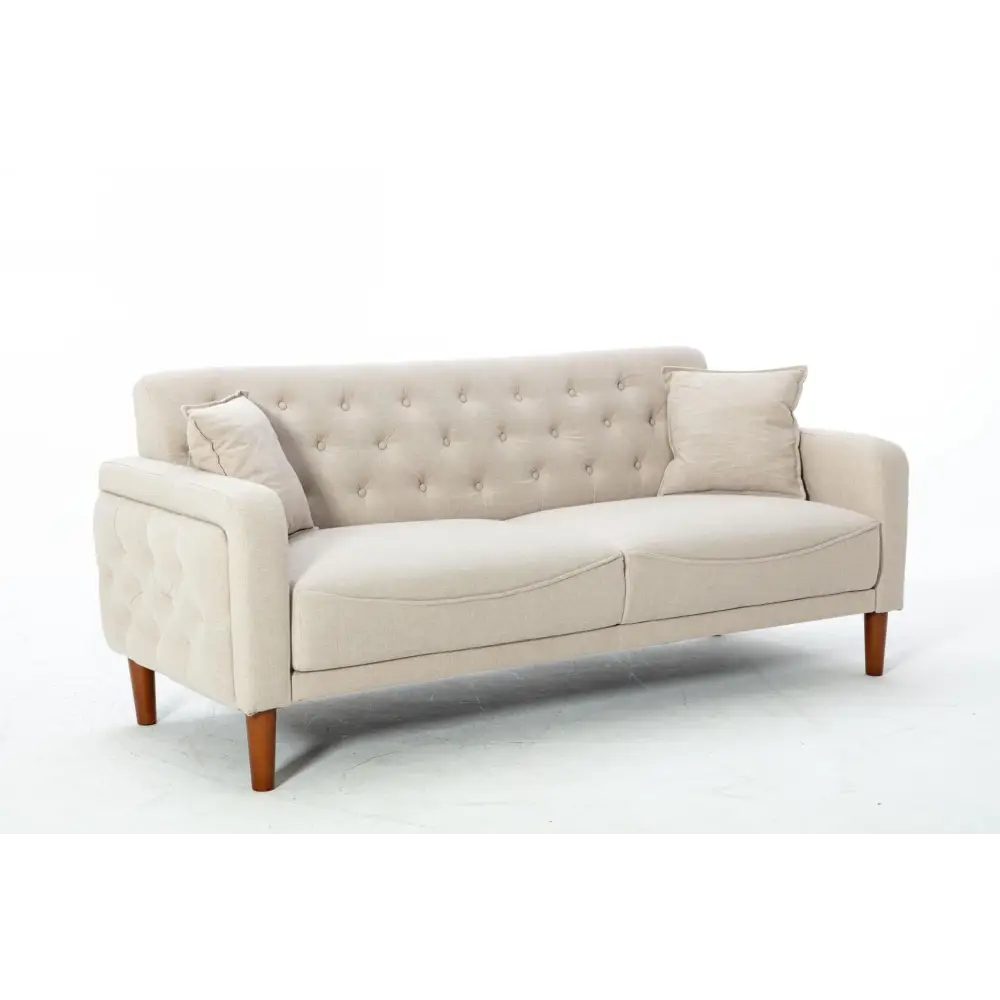 77.95 "Sponge Cushioned Sofa - Beige(Solid wood legs are detachable) MLNshops]