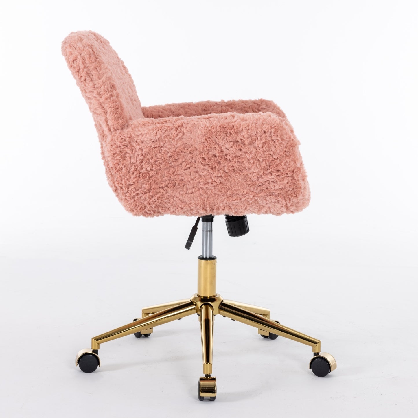 Furniture Office Chair,Artificial rabbit hair Home Office Chair with Golden Metal Base,Adjustable Desk Chair Swivel Office Chair,Vanity Chair(Pink)