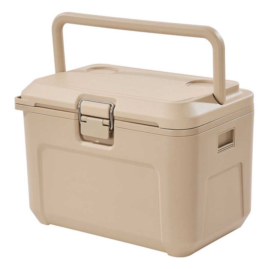 Beige cooler box with a handle on a white background