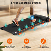 Treadmill showing adjustable speed and running belt