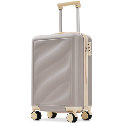 Compact carry-on suitcase from durable lightweight luggage set, featuring TSA lock and 360° spinner wheels for effortless travel.