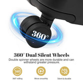 360-degree dual silent wheels with text and icons on a white background
