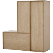 Back view of the multi-functional shoe storage bench & cabinets, showing natural wood finish and sturdy construction.