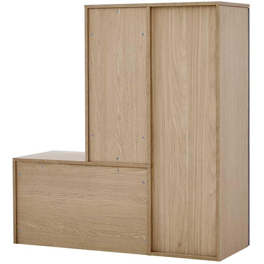 Back view of the multi-functional shoe storage bench & cabinets, showing natural wood finish and sturdy construction.