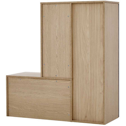 Back view of the multi-functional shoe storage bench & cabinets, showing natural wood finish and sturdy construction.