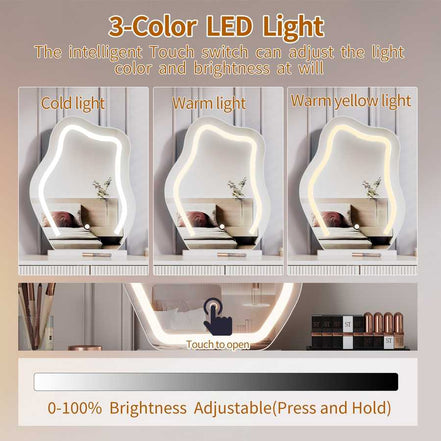 LED vanity mirror with adjustable color lighting