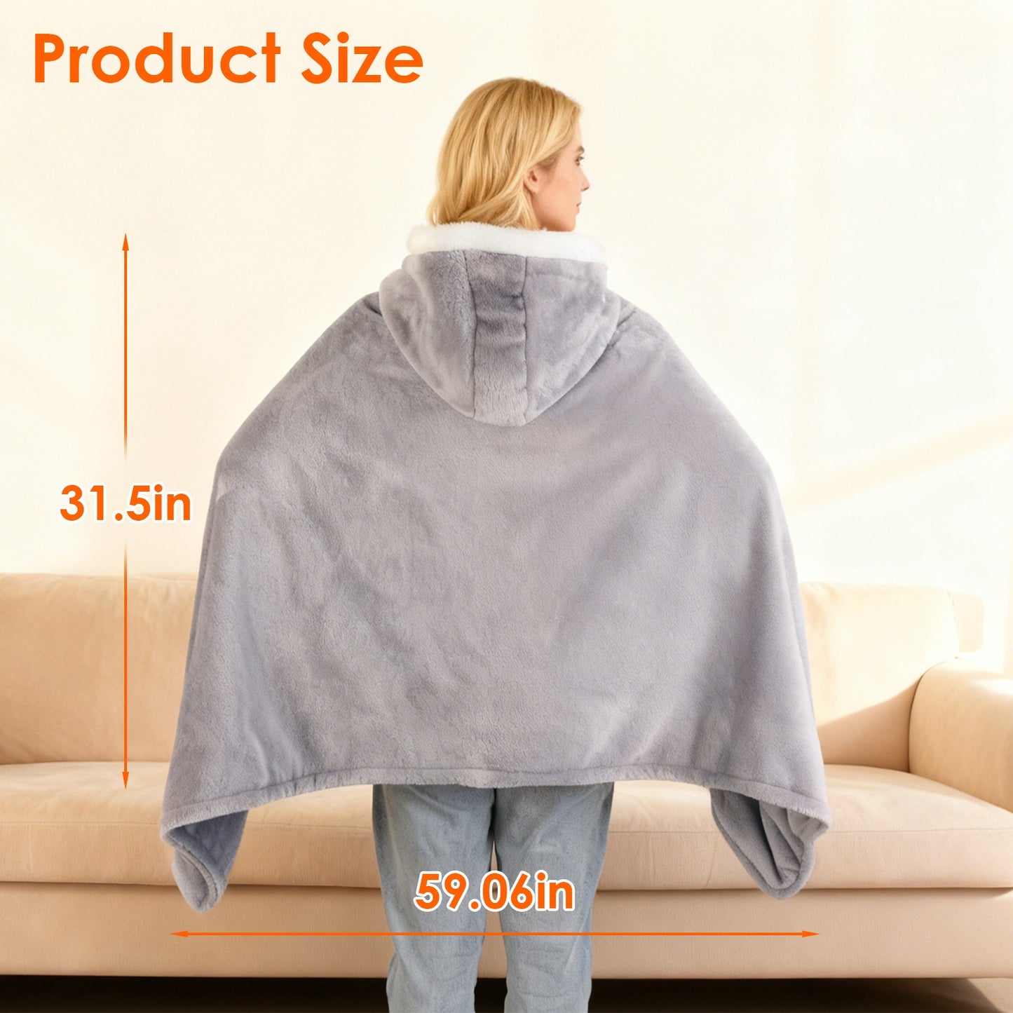 8-Zone Wearable Heated Blanket - 3 Adjustable Heat Levels, 59x31in Soft Flannel, USB-Powered Portable Design with Pockets, Machine Washable Winter Warmth