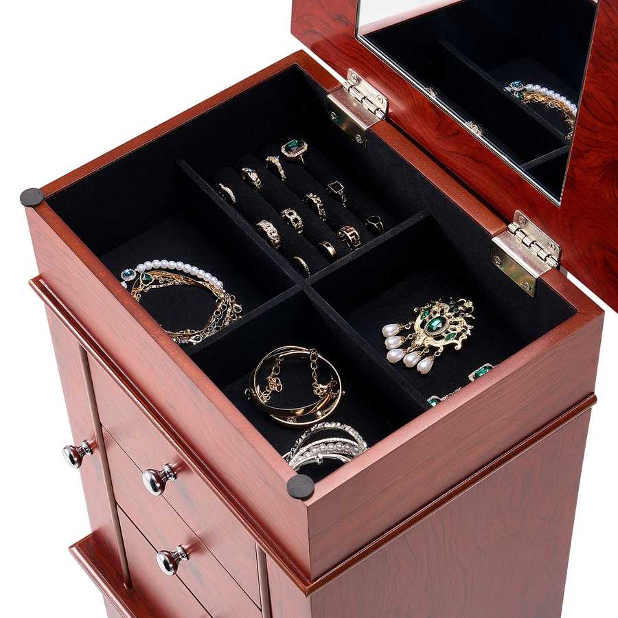 Jewelry Storage Cabinet Armoire with Mirror and Drawers