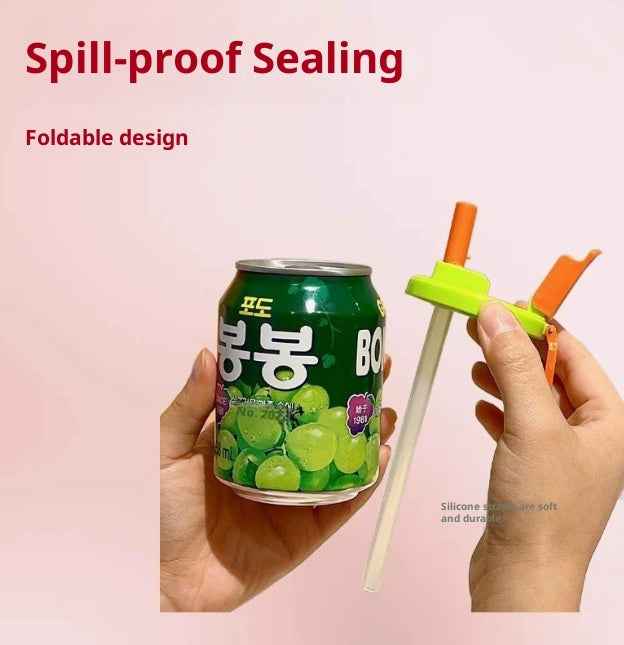 Person holding a can with a spill-proof sealing device on a pink background