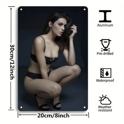 CIFbuy Retro Aluminum Wall Decor, 30x20cm waterproof and weather-resistant sign with pre-drilled holes, showing a woman in lingerie.