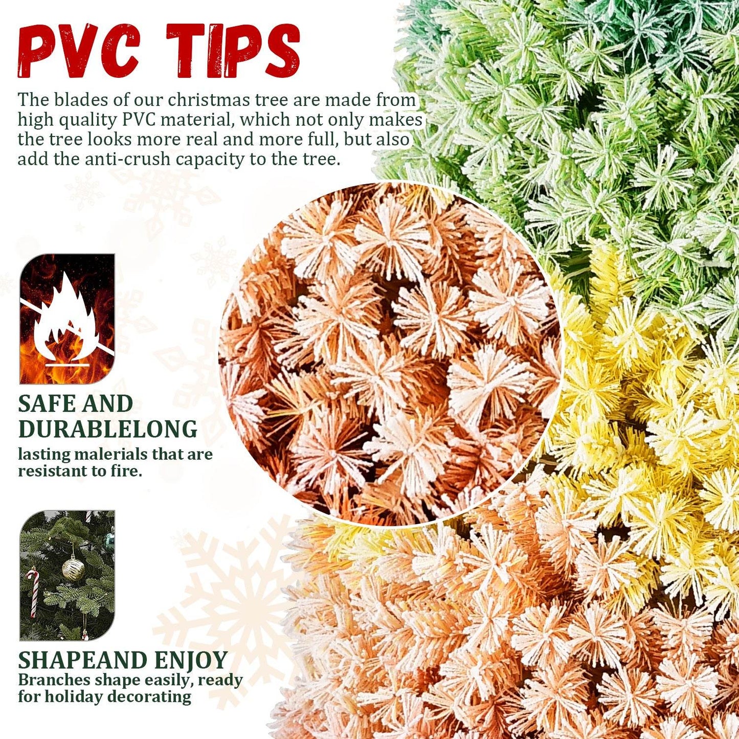 6ft Rainbow Flocked PVC Christmas Tree - Vivid Color