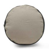A round floor cushion with a beige fabric center and a dark charcoal gray knit trim, shown against a plain white background.