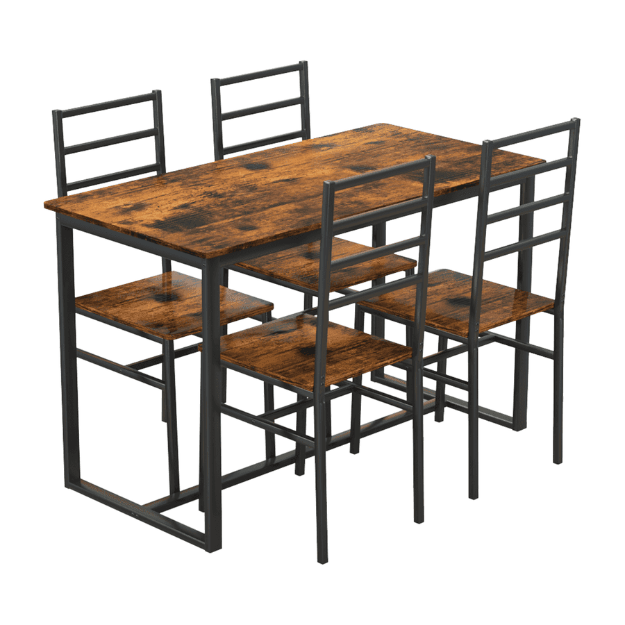5 Piece Metal and Wood Indoor Modern Dining Table Furniture Set for 4