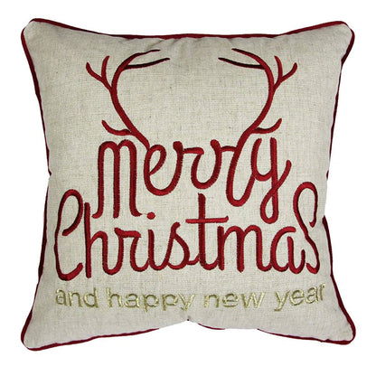 Merry Christmas and Happy New Year Throw Pillow – 20x20 Linen Look with Gold Accents and Insert Default