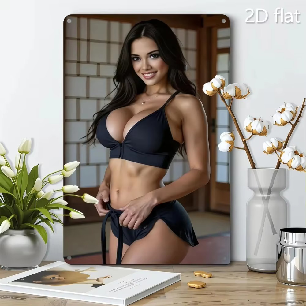 CIFbuy Japanese Iron Wall Art features a dynamic black and red decor with a 2D flat metal print of a woman in a bikini, ideal for modern interiors.