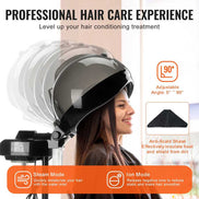 Woman using hair steamer for professional and home hair care treatments