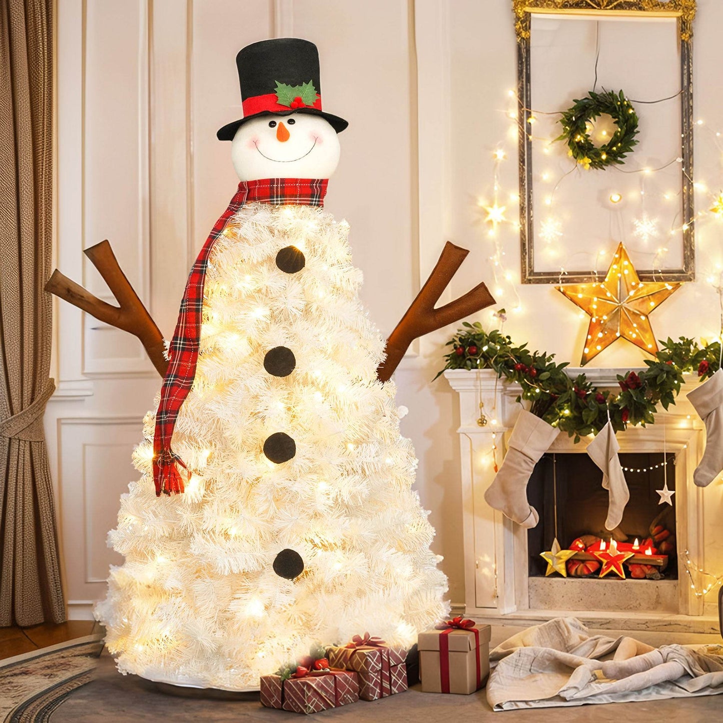 4ft Snowman Christmas Tree -Shaped Christmas Tree with Light Default