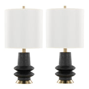 Lloyd 26' Contemporary Polyresin Table Lamp in Sanded Matte Black Polyresin, Modern Brass and White Linen Shade from Grandview Gallery by LumiSource - Set of 2 Default
