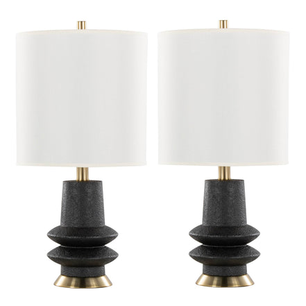 Lloyd 26' Contemporary Polyresin Table Lamp in Sanded Matte Black Polyresin, Modern Brass and White Linen Shade from Grandview Gallery by LumiSource - Set of 2 Default