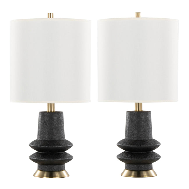 Lloyd 26' Contemporary Polyresin Table Lamp in Sanded Matte Black Polyresin, Modern Brass and White Linen Shade from Grandview Gallery by LumiSource - Set of 2 Default