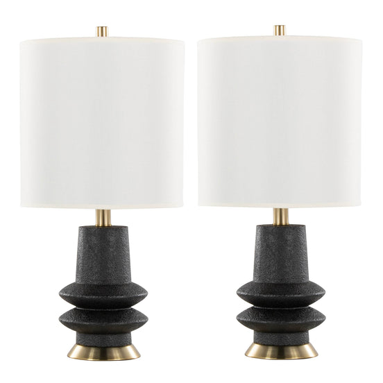 Lloyd 26' Contemporary Polyresin Table Lamp in Sanded Matte Black Polyresin, Modern Brass and White Linen Shade from Grandview Gallery by LumiSource - Set of 2 Default