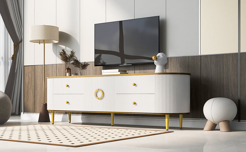 U-Can Modern TV Stand for TVs up to 80 Inches, Entertainment Center with 4 Drawers and 1 Cabinet, Wood TV Console Table with Metal Legs