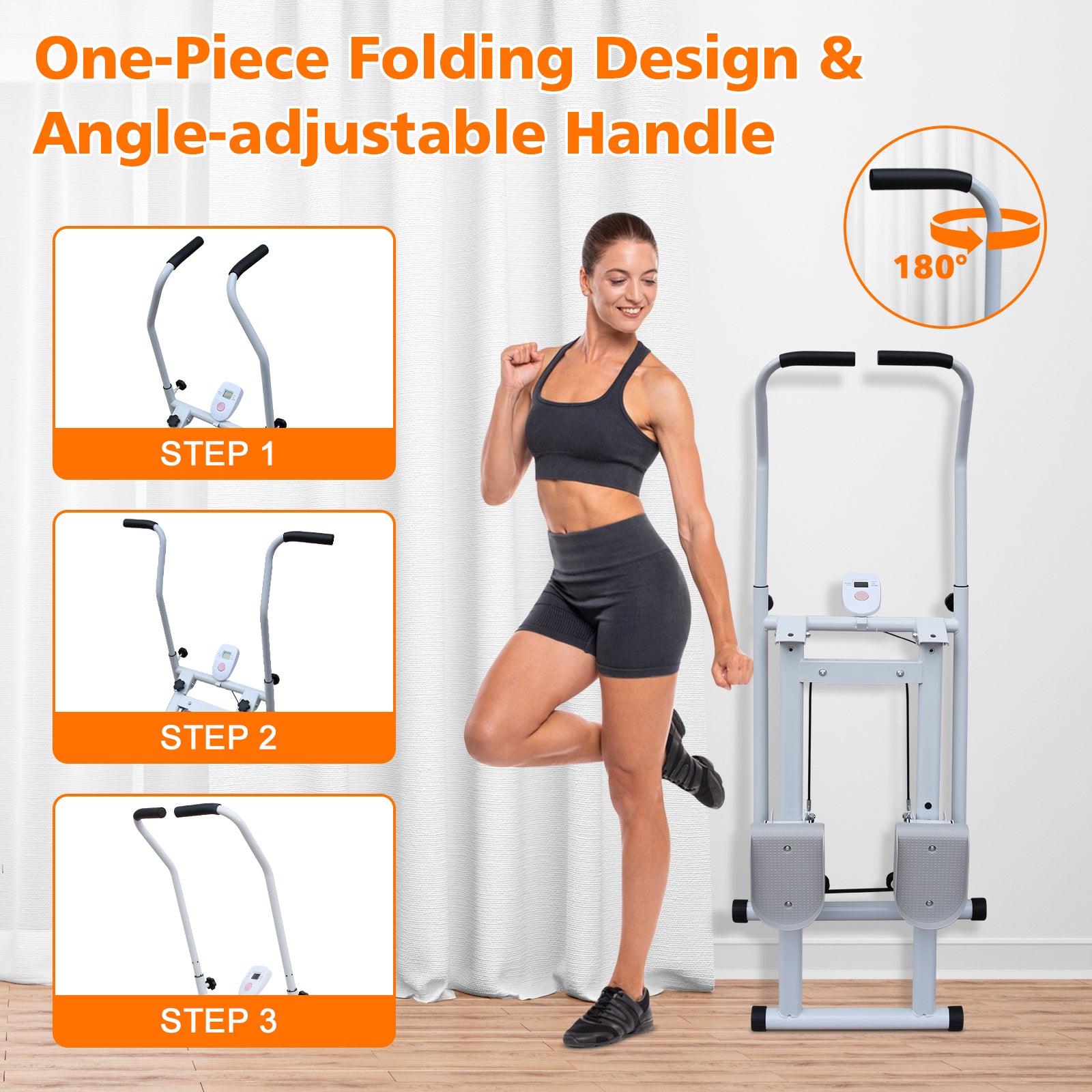 Stair Stepper Folding Vertical Cardio Exercise Climber Stair-Master for Exercise at Home Full Body Workout Machine with Handlebar