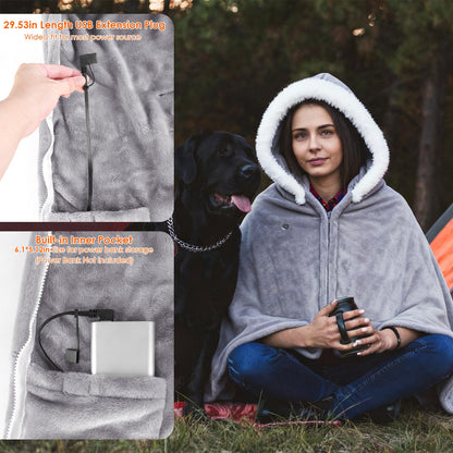 8-Zone Wearable Heated Blanket - 3 Adjustable Heat Levels, 59x31in Soft Flannel, USB-Powered Portable Design with Pockets, Machine Washable Winter Warmth Default Title