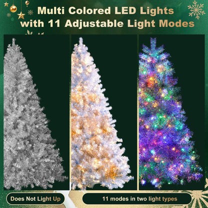 7.4FT Silver Pre-Lit Christmas Tree with 400 LED Lights