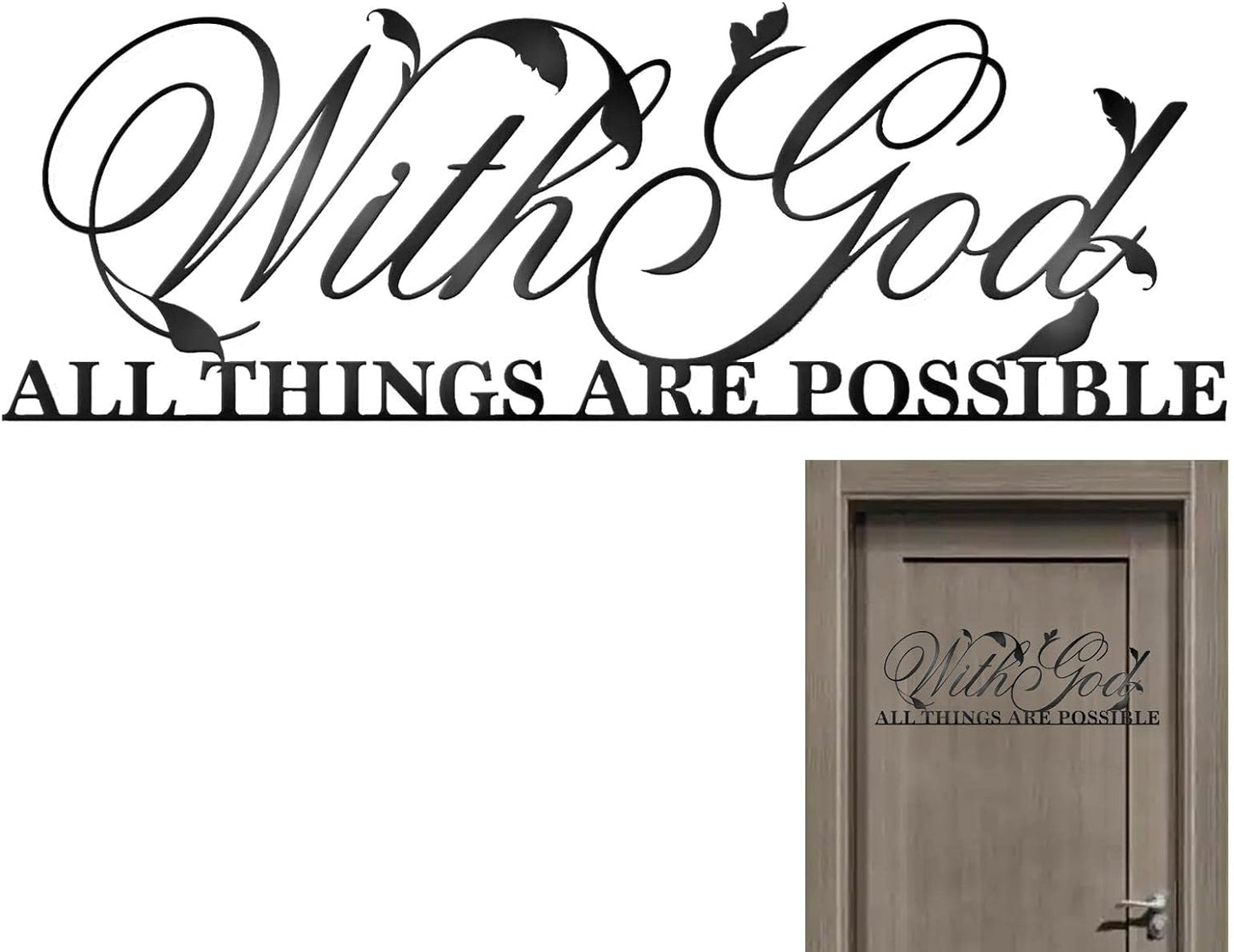 Durable Zebra Metal Wall Art reading 'With God All Things Are Possible' displayed on a wooden door, perfect for entryways or offices.