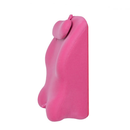 Upright view of pink ergonomic memory foam posture support pillow with headrest, ideal for back care and posture correction.
